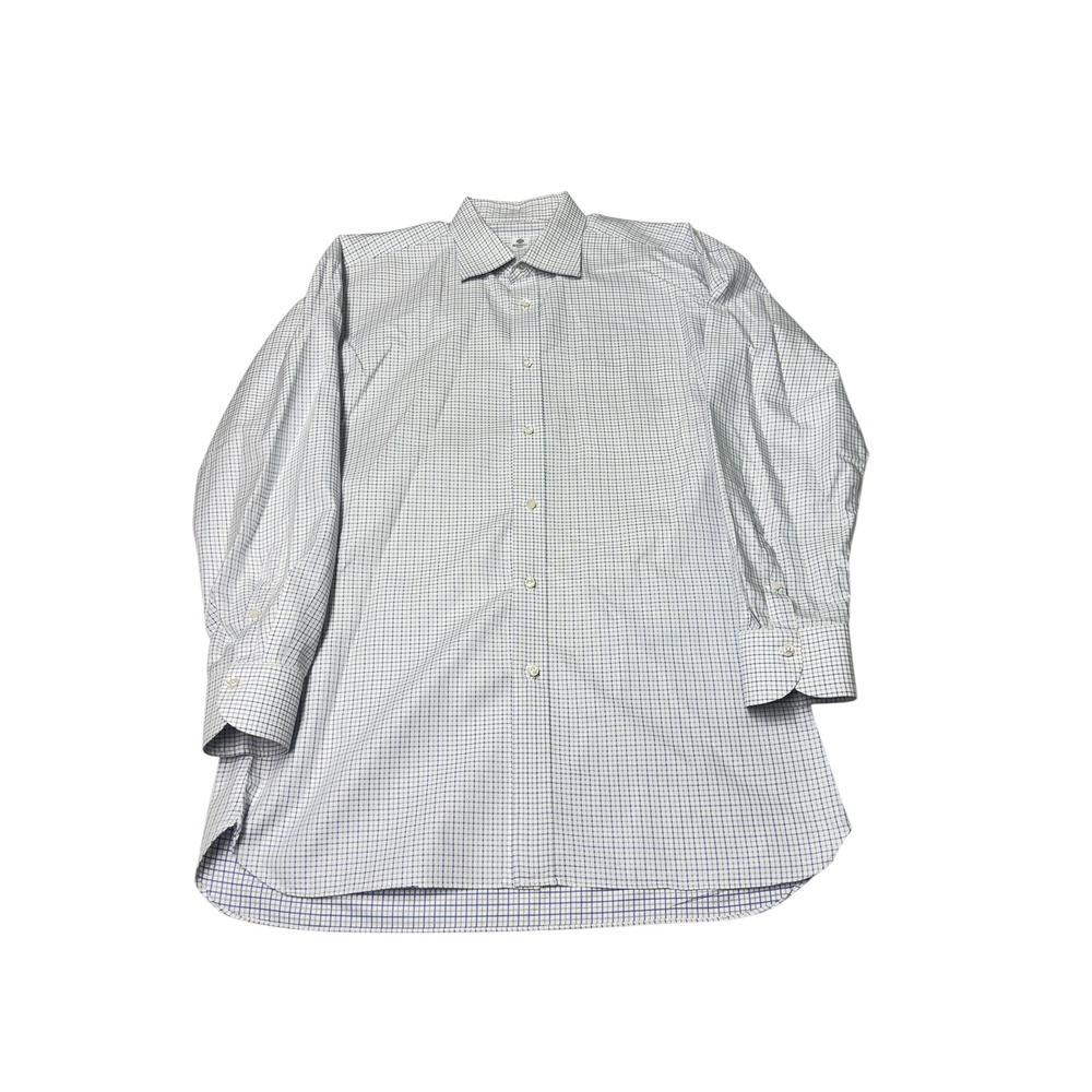 Luigi Borrelli‎ Napoli Mens Shirt 17.5 44 Blue White Micro Check Made Italy